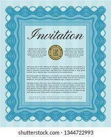 Light blue Retro invitation. With guilloche pattern. Customizable, Easy to edit and change colors. Good design. 