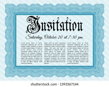 Light blue Retro invitation. With guilloche pattern. Money Pattern design. Customizable, Easy to edit and change colors. 