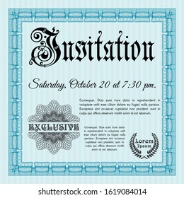 Light blue Retro invitation. With guilloche pattern and background. Vector illustration. Excellent design. 