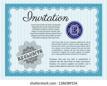 Light blue Retro invitation. With linear background. Superior design. Customizable, Easy to edit and change colors. 