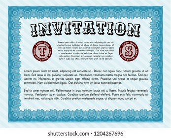 Light blue Retro invitation. With linear background. Nice design. Detailed. 