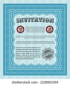 Light blue Retro invitation. With linear background. Customizable, Easy to edit and change colors. Money Pattern. 