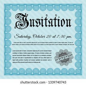 Light blue Retro invitation. With linear background. Detailed. Retro design. 
