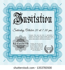 Light blue Retro invitation. With linear background. Vector illustration. Excellent design. 
