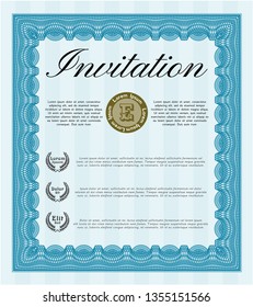 Light blue Retro invitation. With linear background. Money Pattern. Customizable, Easy to edit and change colors. 
