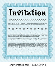 Light blue Retro invitation. With linear background. Detailed. Good design. 