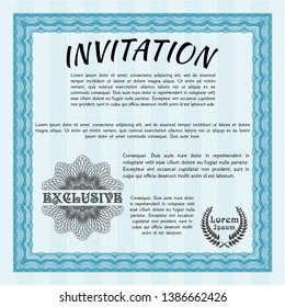 Light blue Retro invitation. With linear background. Detailed. Lovely design. 