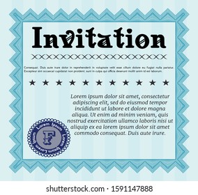 Light blue Retro invitation. With linear background. Beauty design. Detailed. 