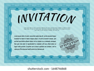 Light blue Retro invitation. With linear background. Modern design. Customizable, Easy to edit and change colors. 