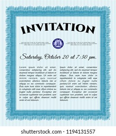 Light blue Retro invitation. Lovely design. Detailed. With linear background. 