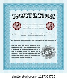 Light blue Retro invitation. Modern design. Detailed. With linear background. 
