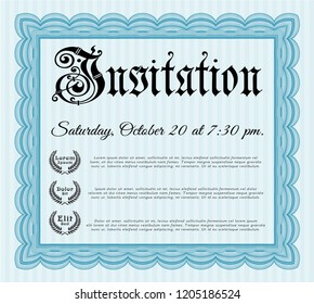 Light blue Retro invitation. Modern design. Detailed. With linear background. 