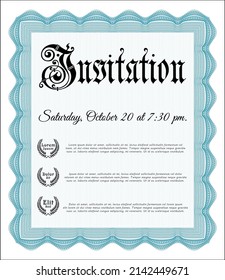 Light blue Retro invitation. Modern design. Easy to print. Detailed. 