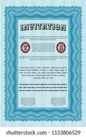 Light blue Retro invitation. Money style design. With quality background. Customizable, Easy to edit and change colors. 