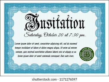 Light blue Retro invitation. Money Pattern. With complex background. Detailed. 