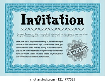 Light blue Retro invitation. Money Pattern. With great quality guilloche pattern. Customizable, Easy to edit and change colors. 