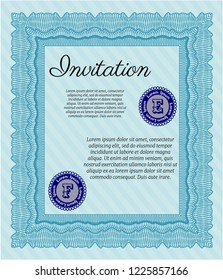 Light blue Retro invitation. Money design. Detailed. With background. 