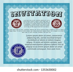 Light blue Retro invitation. Money style design. With background. Customizable, Easy to edit and change colors. 