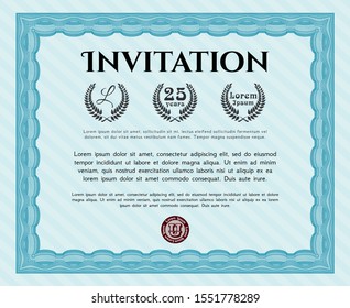 Light blue Retro invitation. Money Pattern. Customizable, Easy to edit and change colors. With guilloche pattern. 