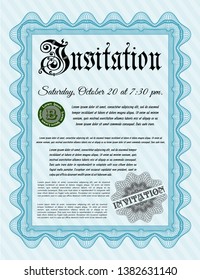 Light blue Retro invitation. Nice design. Vector illustration. With great quality guilloche pattern. 