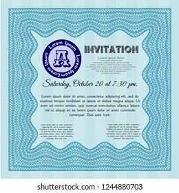 Light blue Retro invitation. Perfect design. Vector illustration. With great quality guilloche pattern. 