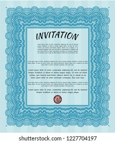 Light blue Retro invitation. Printer friendly. Modern design. Detailed. 