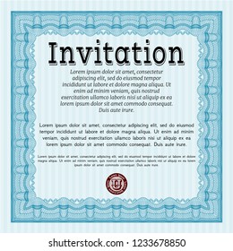 Light blue Retro invitation. Printer friendly. Sophisticated design. Vector illustration. 