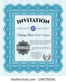 Light blue Retro invitation. Printer friendly. Vector illustration. Money style design. 