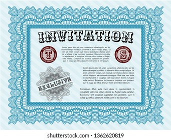 Light blue Retro invitation. Printer friendly. Detailed. Money Pattern design. 