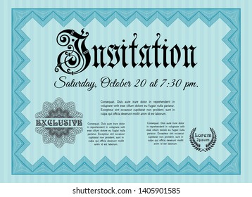 Light blue Retro invitation. Printer friendly. Detailed. Excellent design. 