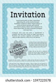 Light blue Retro invitation. Printer friendly. Excellent design. Detailed. 
