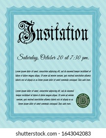 Light blue Retro invitation. Printer friendly. Detailed. Excellent design. 