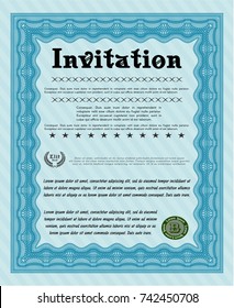 Light blue Retro invitation. Printer friendly. Customizable, Easy to edit and change colors. Modern design. 