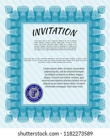 Light blue Retro invitation. With quality background. Superior design. Customizable, Easy to edit and change colors. 