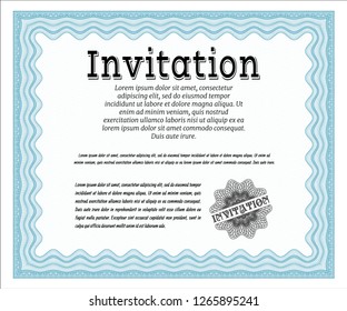 Light blue Retro invitation. With quality background. Money Pattern. Vector illustration. 