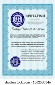 Light blue Retro invitation. With quality background. Money style design. Detailed. 