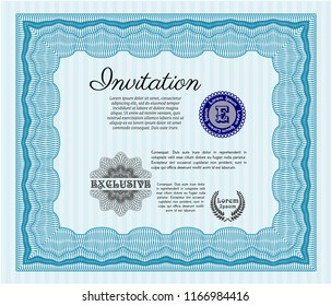 Light blue Retro invitation. Sophisticated design. With guilloche pattern. Customizable, Easy to edit and change colors. 
