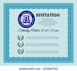Light blue Retro invitation. Sophisticated design. Printer friendly. Customizable, Easy to edit and change colors. 