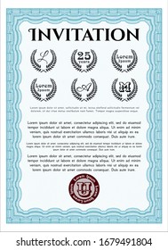 Light blue Retro invitation. Sophisticated design. Easy to print. Detailed. 