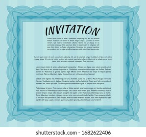 Light blue Retro invitation. Sophisticated design. Printer friendly. Detailed. 