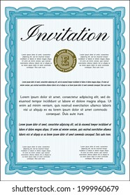 Light blue Retro invitation. Sophisticated design. Easy to print. Customizable, Easy to edit and change colors. 