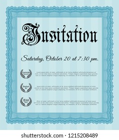 Light blue Retro invitation. Superior design. With linear background. Vector illustration. 