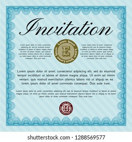 Light blue Retro invitation. Superior design. With great quality guilloche pattern. Customizable, Easy to edit and change colors. 