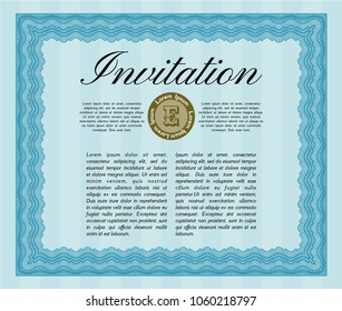 Light blue Retro invitation template. With great quality guilloche pattern. Nice design. Customizable, Easy to edit and change colors. 