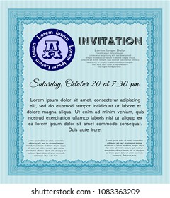 Light blue Retro invitation template. With guilloche pattern. Good design. Vector illustration. 