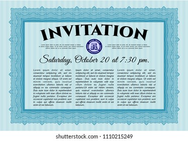  Light blue Retro invitation template. Customizable, Easy to edit and change colors. Printer friendly. Artistry design. 