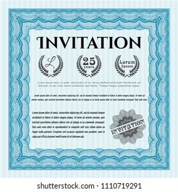 Light blue Retro Light blue Invitation template. Beauty design. Detailed. With complex background. invitation template. Money design. Customizable, Easy to edit and change colors. With complex linear 