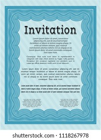 Light blue Retro invitation template. Printer friendly. Customizable, Easy to edit and change colors. Sophisticated design. 