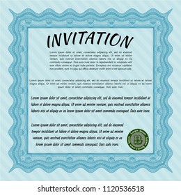 Light blue Retro invitation template. Perfect design. Customizable, Easy to edit and change colors. With quality background. 