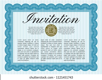Light blue Retro invitation template. With complex background. Good design. Detailed. 